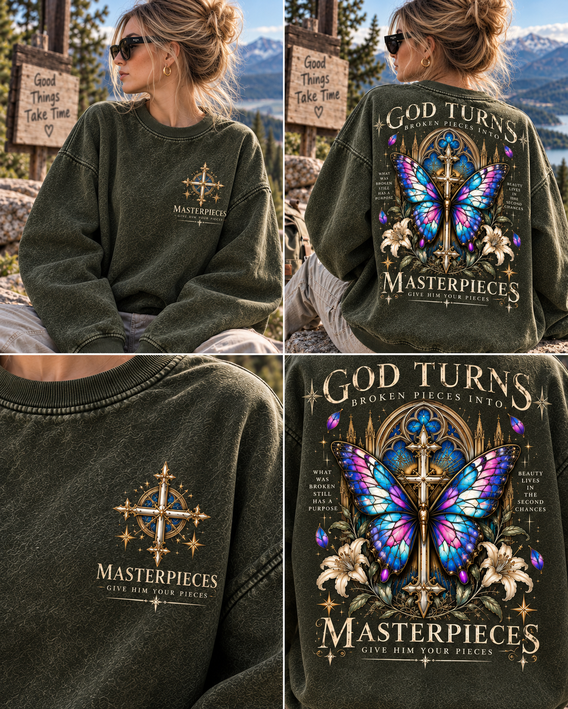 GOD Turns Broken Pieces Into Masterpieces – Vintage Faith Sweatshirt