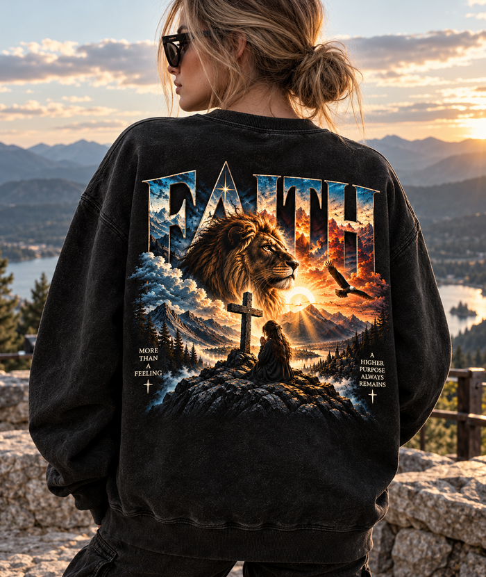 Faith Lion Faith Sweatshirt – Vintage Mountain Graphic