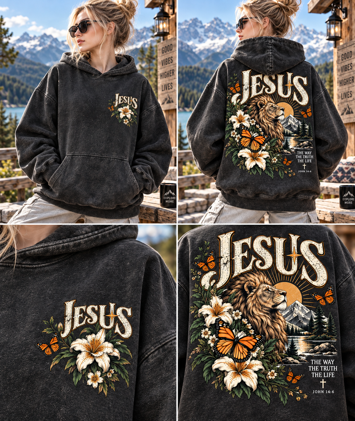 Jesus Lion & Wildflower Vintage Hoodie