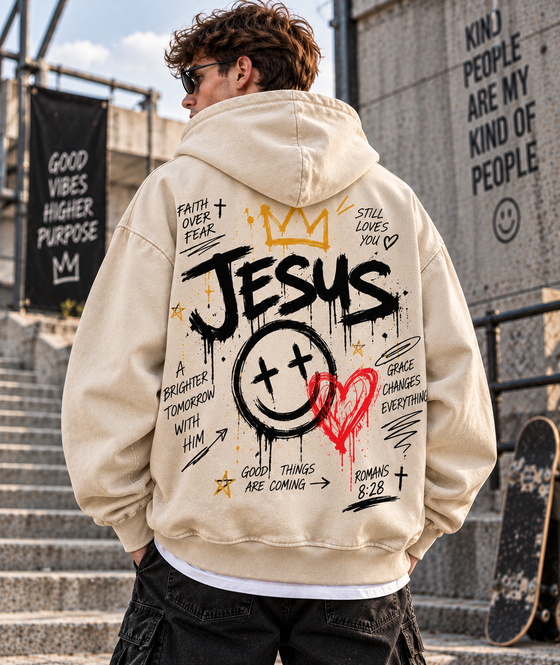 Faith Over Fear – Vintage Jesus Wash Hoodie