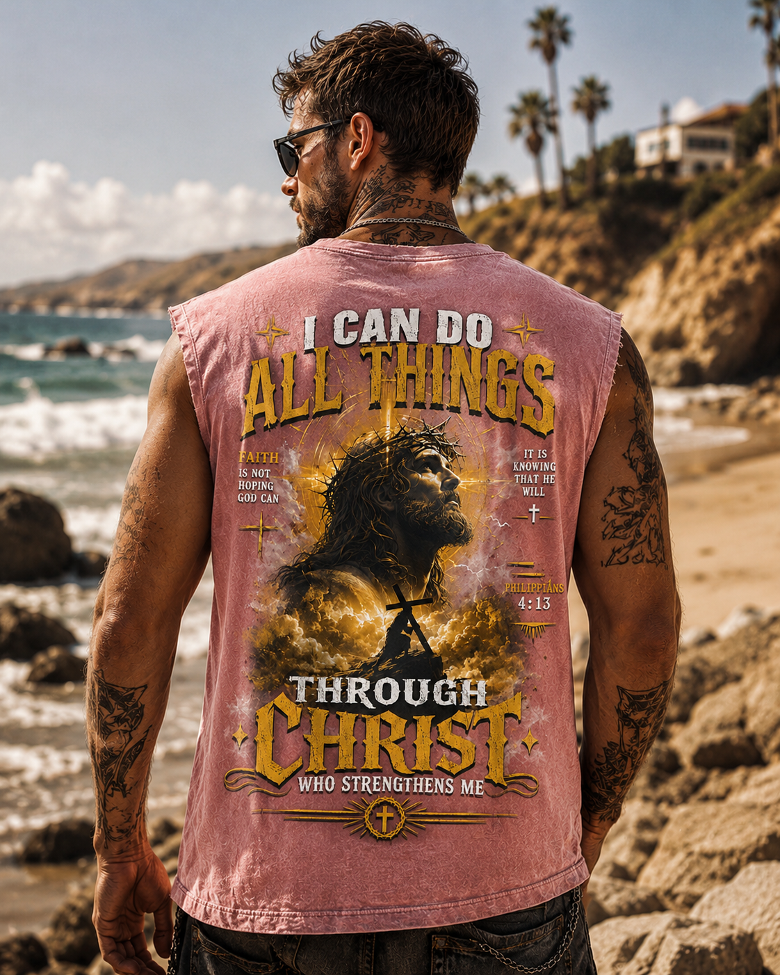 Through Christ – Washed Black Christian Tank Top