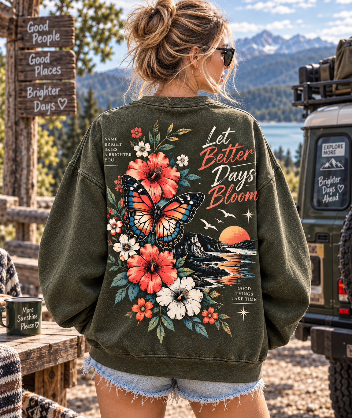 Let Better Days Bloom – Vintage Floral Butterfly Sweatshirt