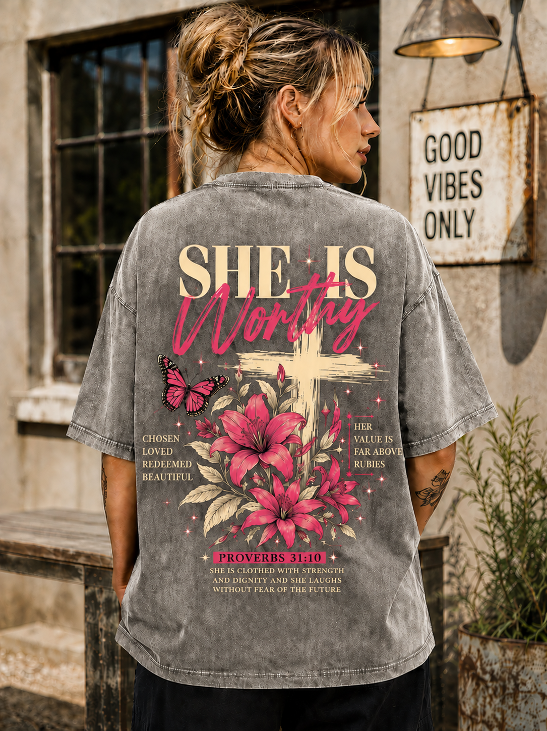 She Is Worthy Vintage Christian T-Shirt