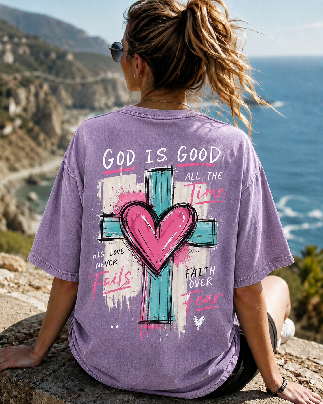 Vintage Faith Cross Oversized T-Shirt