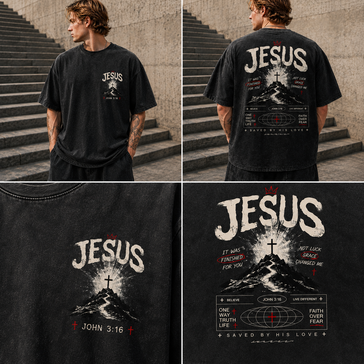 JESUS Faith Graphic Vintage Washed T-Shirt – Unisex Streetwear