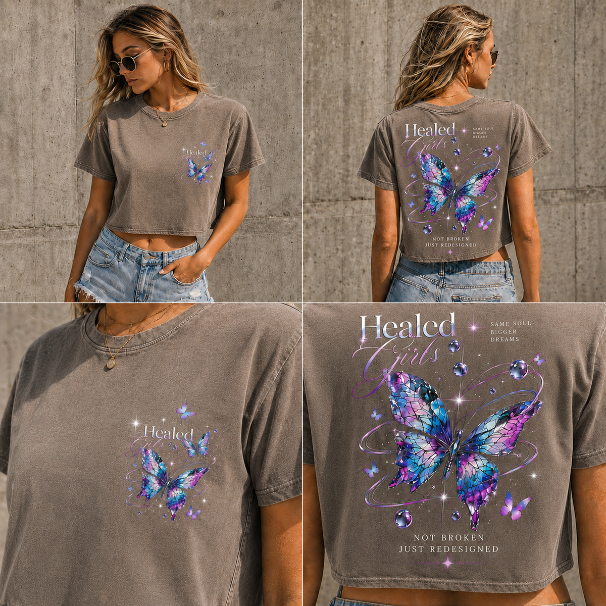 Healed Girls Butterfly Crop Top