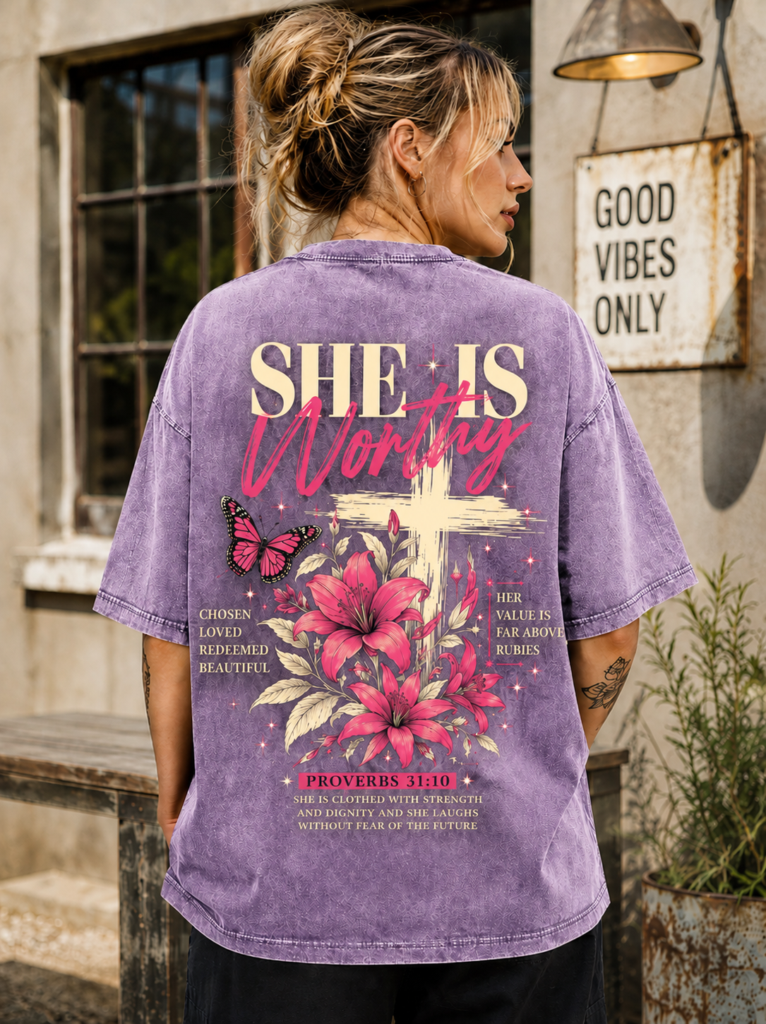 She Is Worthy Vintage Christian T-Shirt