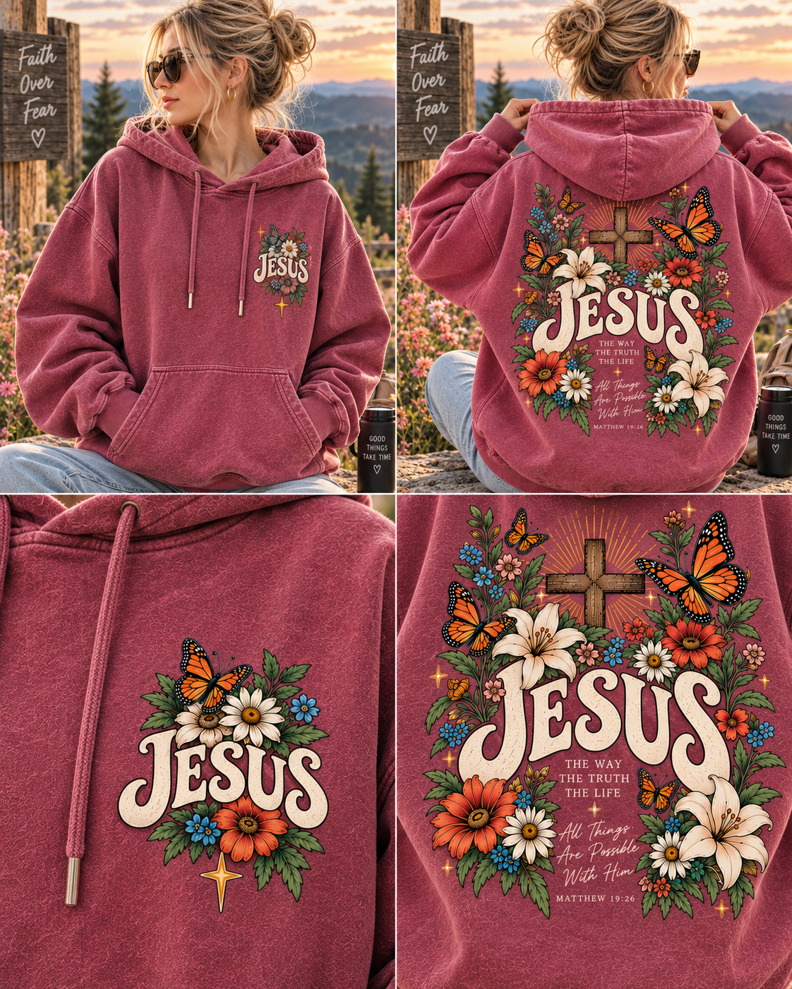 Faith Over Fear – Vintage Jesus Floral Hoodie