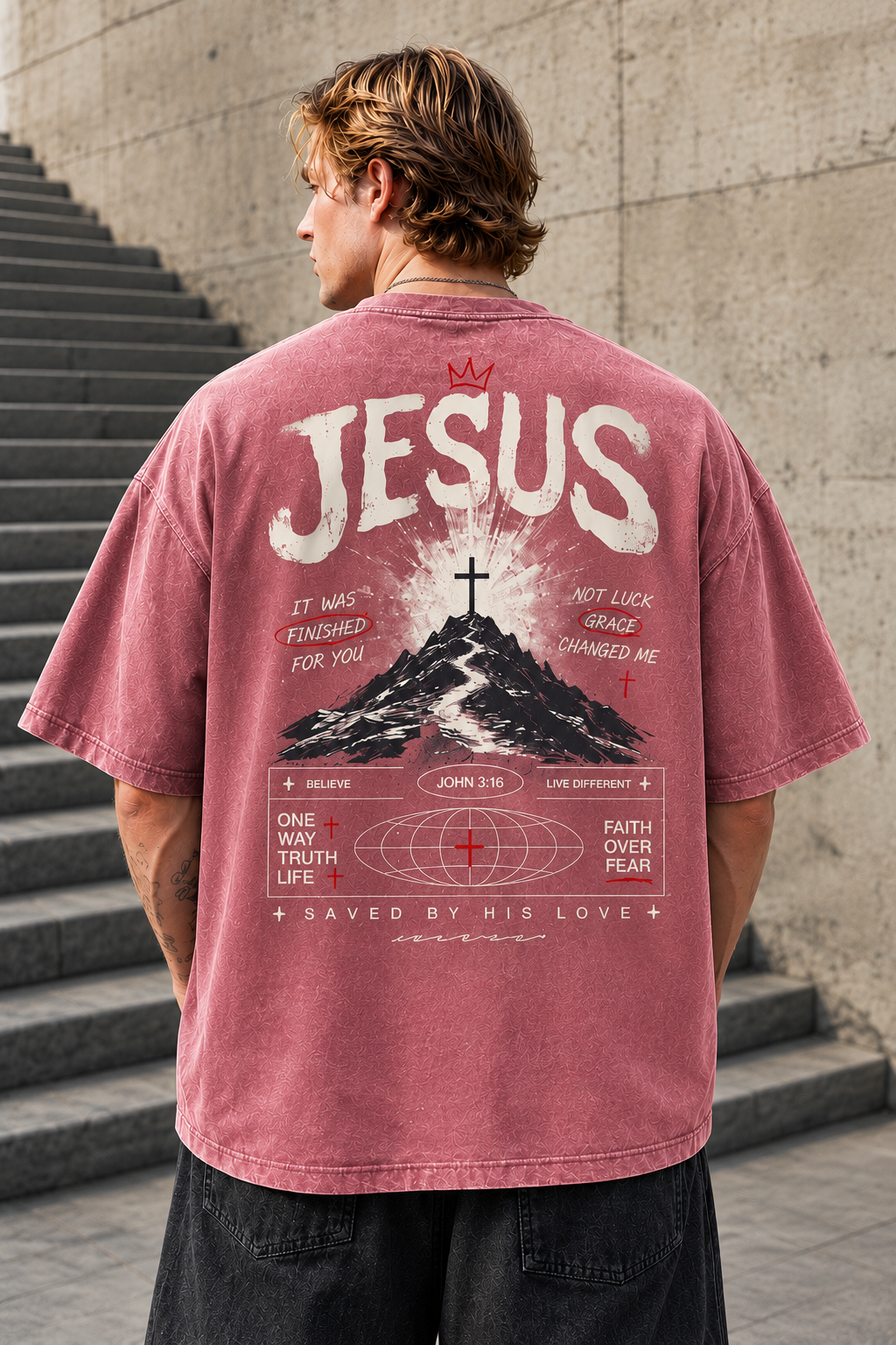 JESUS Faith Graphic Vintage Washed T-Shirt – Unisex Streetwear