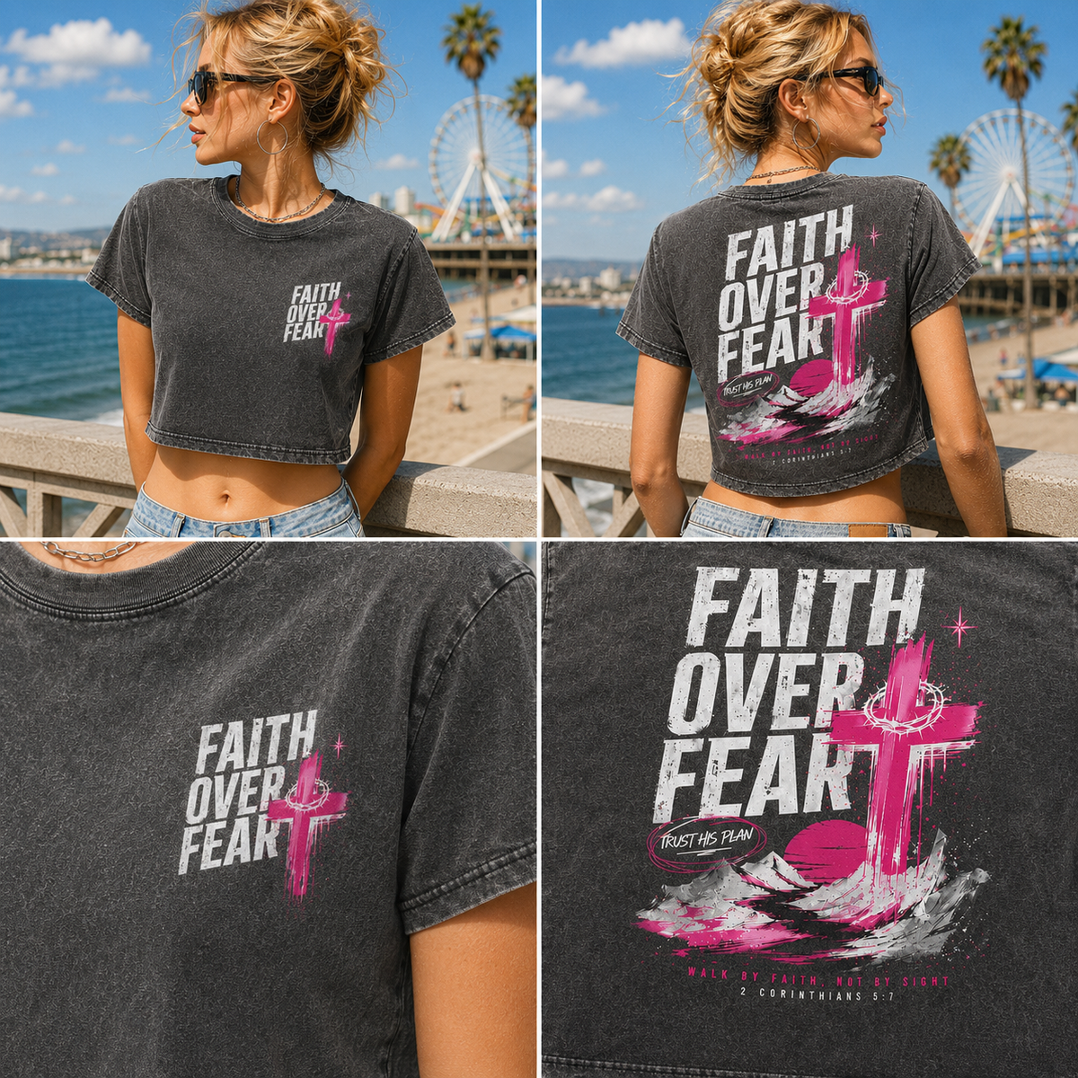 Faith Over Fear – Vintage Cross Crop Top