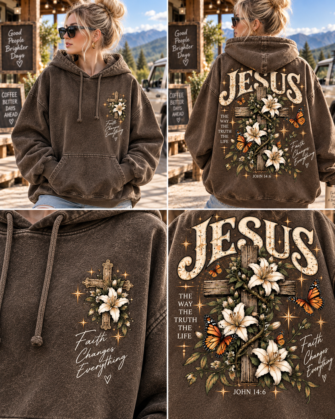 Jesus Faith Vintage Hoodie – Floral Cross
