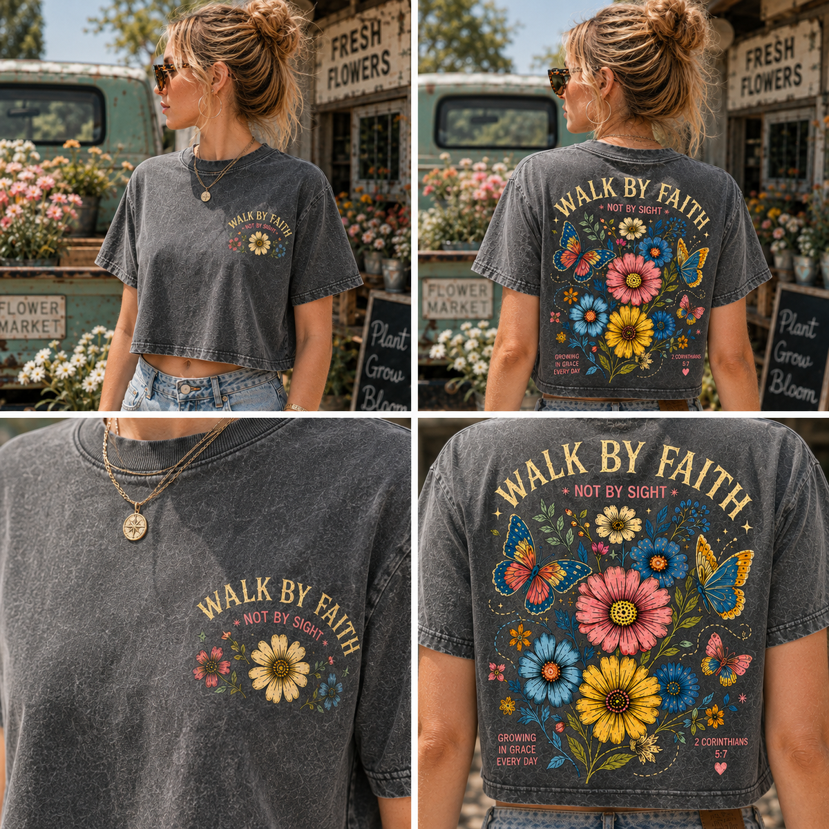 Walk By Faith Floral Crop Tee – Vintage Faith Graphic