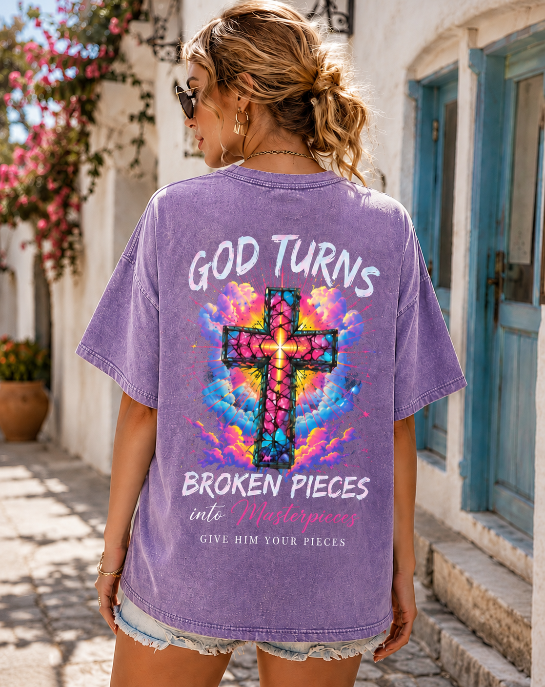 GOD Turns Broken Pieces Graphic Tee – Vintage Washed Black