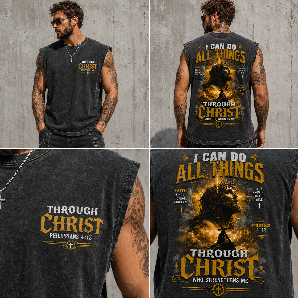 Through Christ – Washed Black Christian Tank Top