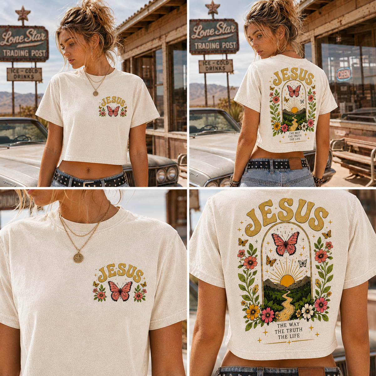 Jesus Butterfly Vintage Crop Top – Washed Tee
