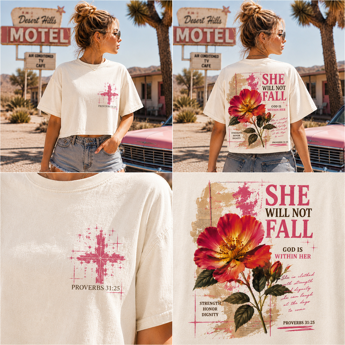She Will Not Fall – Vintage Floral Faith Crop Top