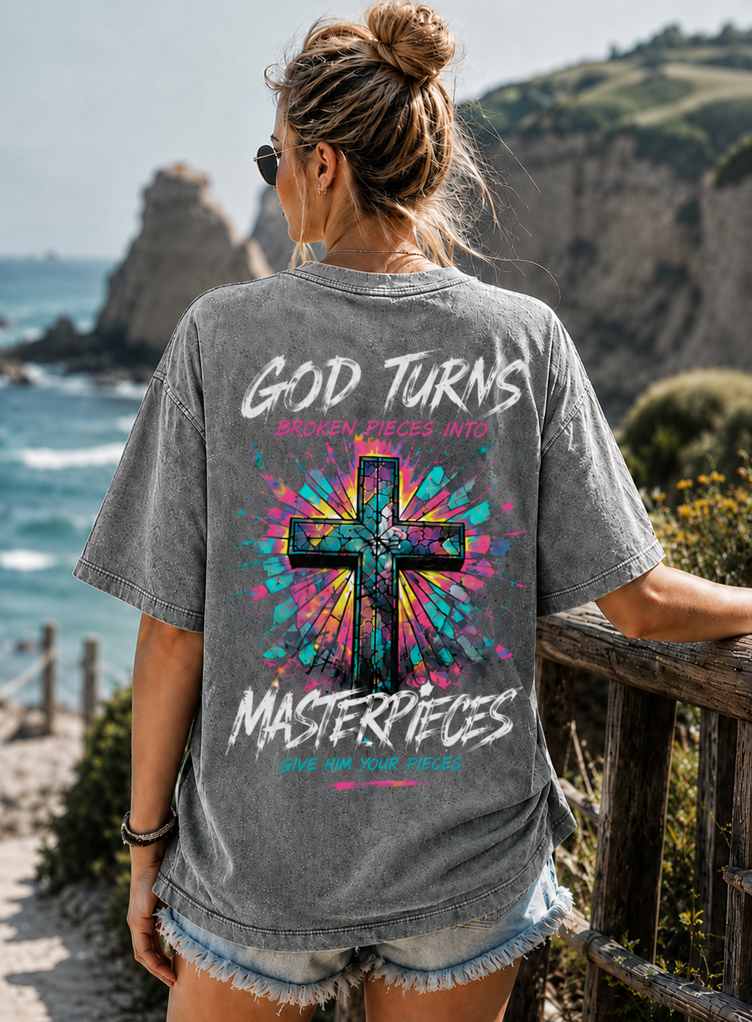 God Turns Broken Pieces Into Masterpieces – Vintage Cross Graphic Tee