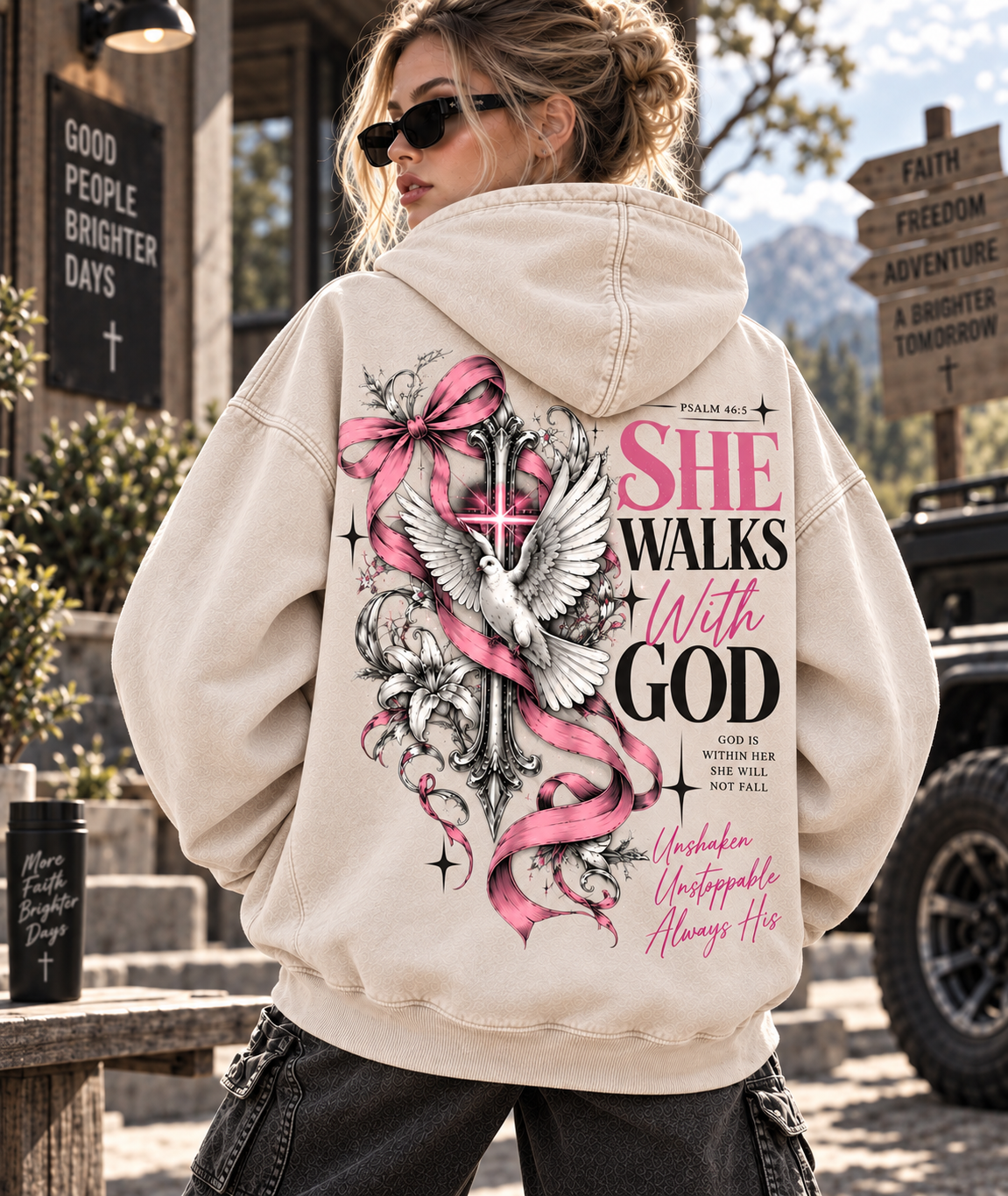 She Walks With God – Vintage Faith Hoodie