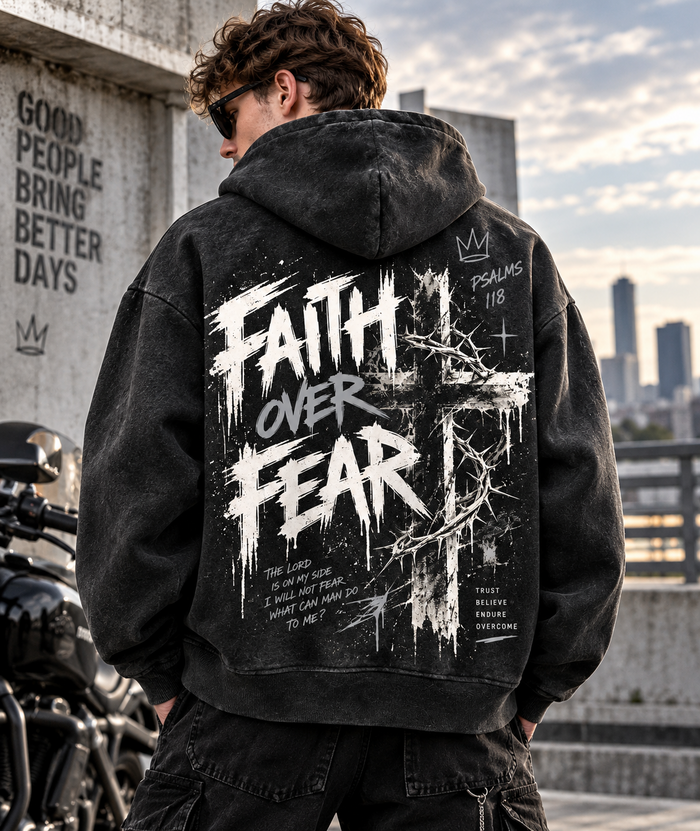 Faith Over Fear – Vintage Christian Streetwear Hoodie