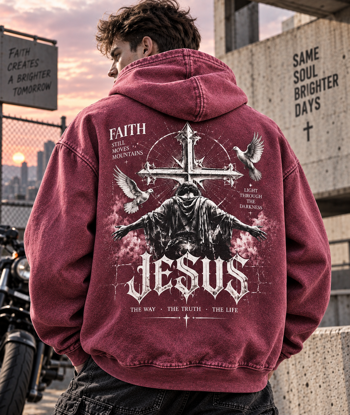 Faith Vintage Cross Hoodie – Wash Beige