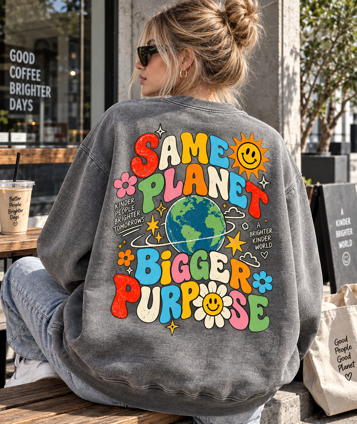 Same Planet Bigger Purpose – Vintage Graphic Sweatshirt