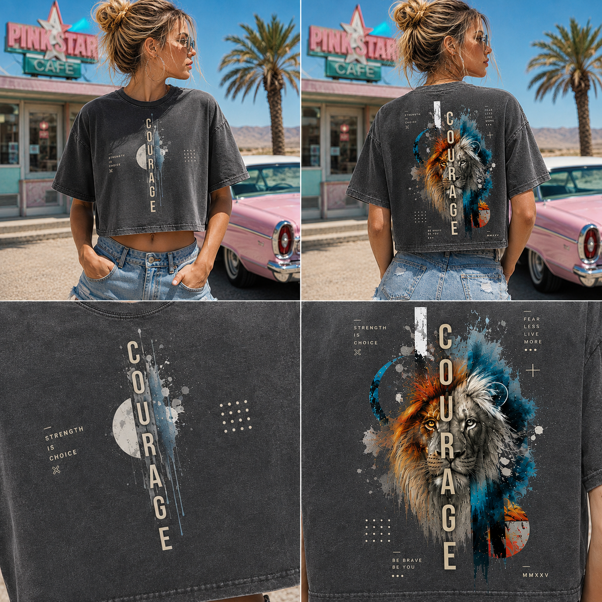 Courage Lion – Vintage Washed Graphic Crop Top