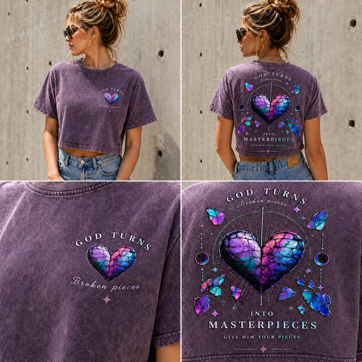 God Turns Broken Pieces – Vintage Graphic Crop Top
