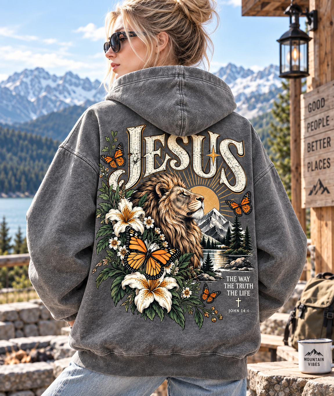 Jesus Lion & Wildflower Vintage Hoodie