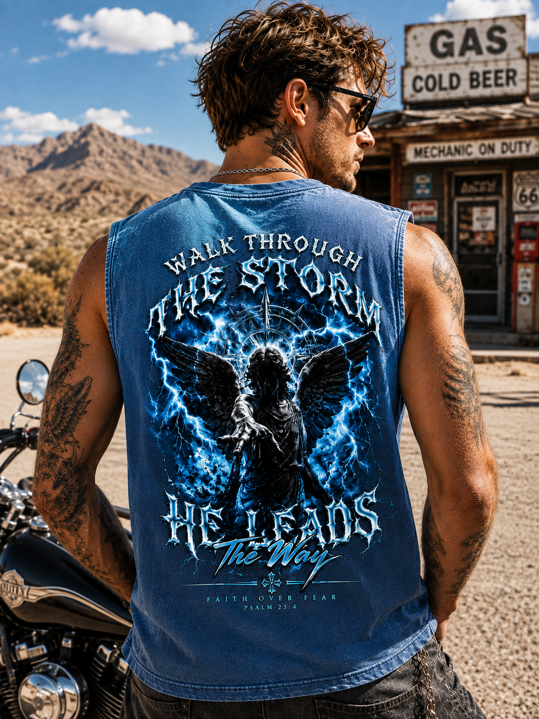 Walk Through The Storm – Washed Black Vintage Angel Tank Top
