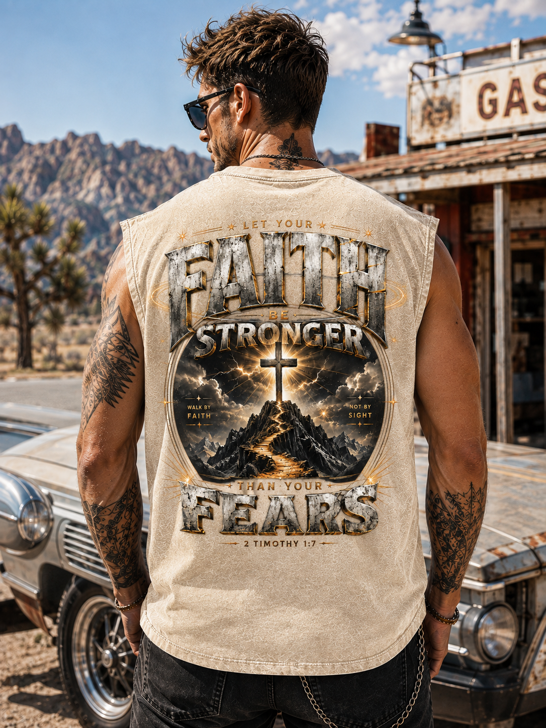 Faith Stronger Than Fear – Vintage Wash Muscle Tee