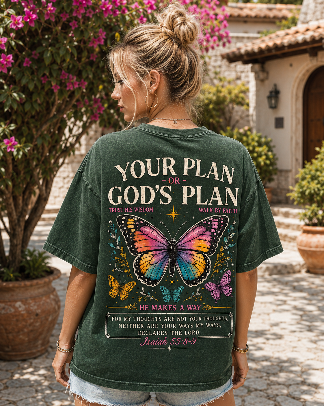 God’s Plan Butterfly Faith Washed Black Tee