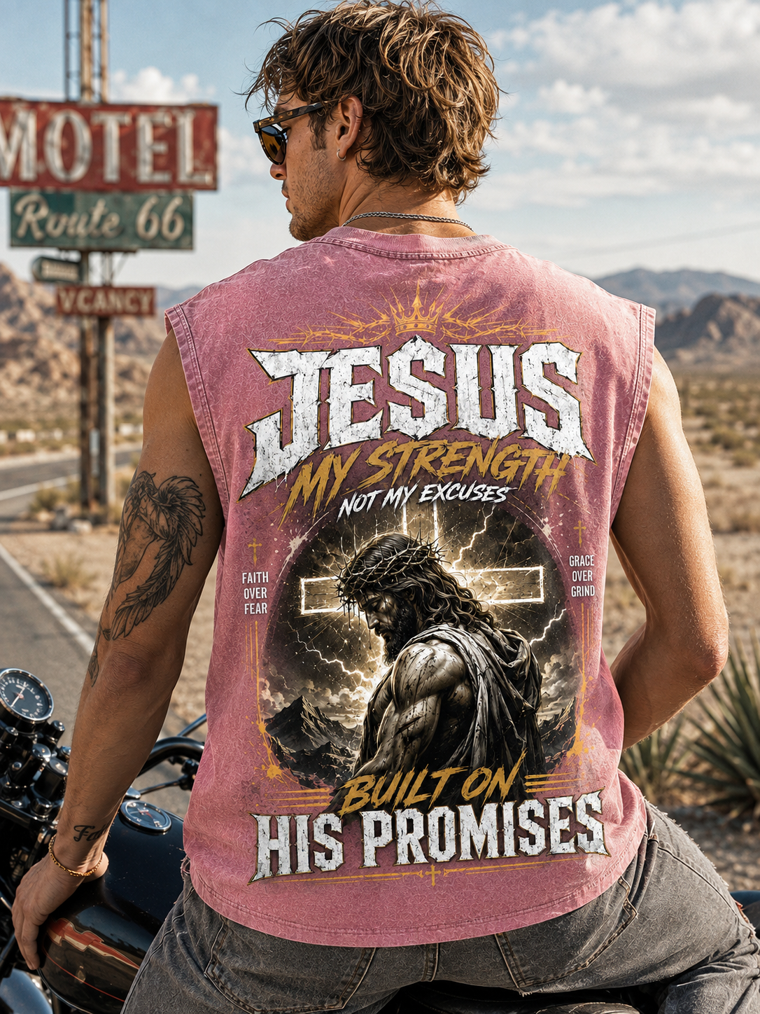 Jesus My Strength – Vintage Washed Black Muscle Tee