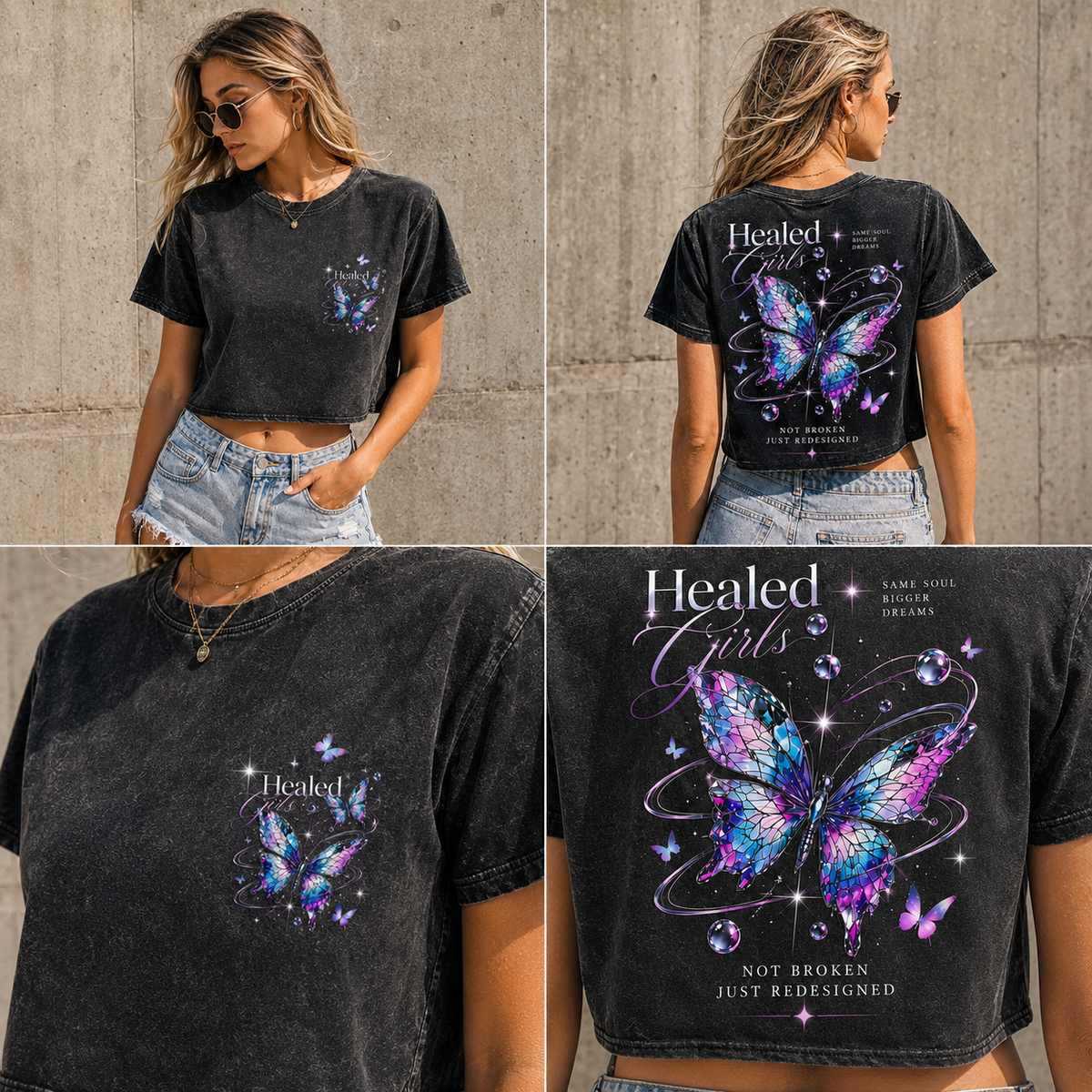 Healed Girls Butterfly Crop Top