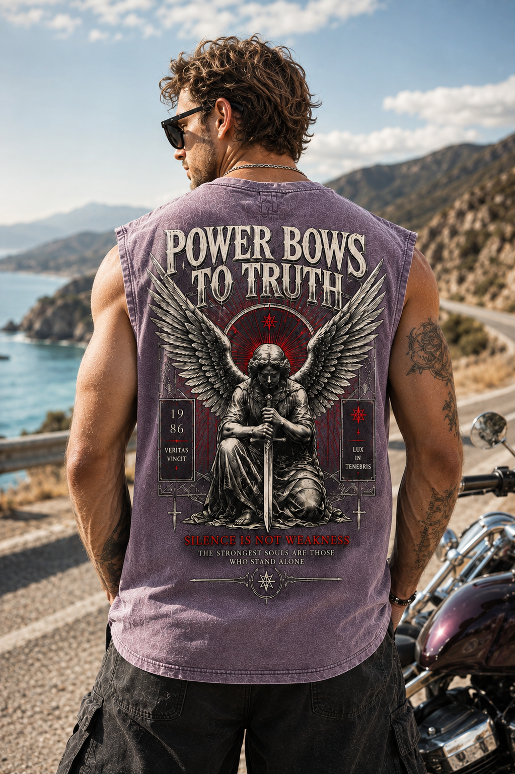 POWER BOWS TO TRUTH – Washed Black Sleeveless Tee