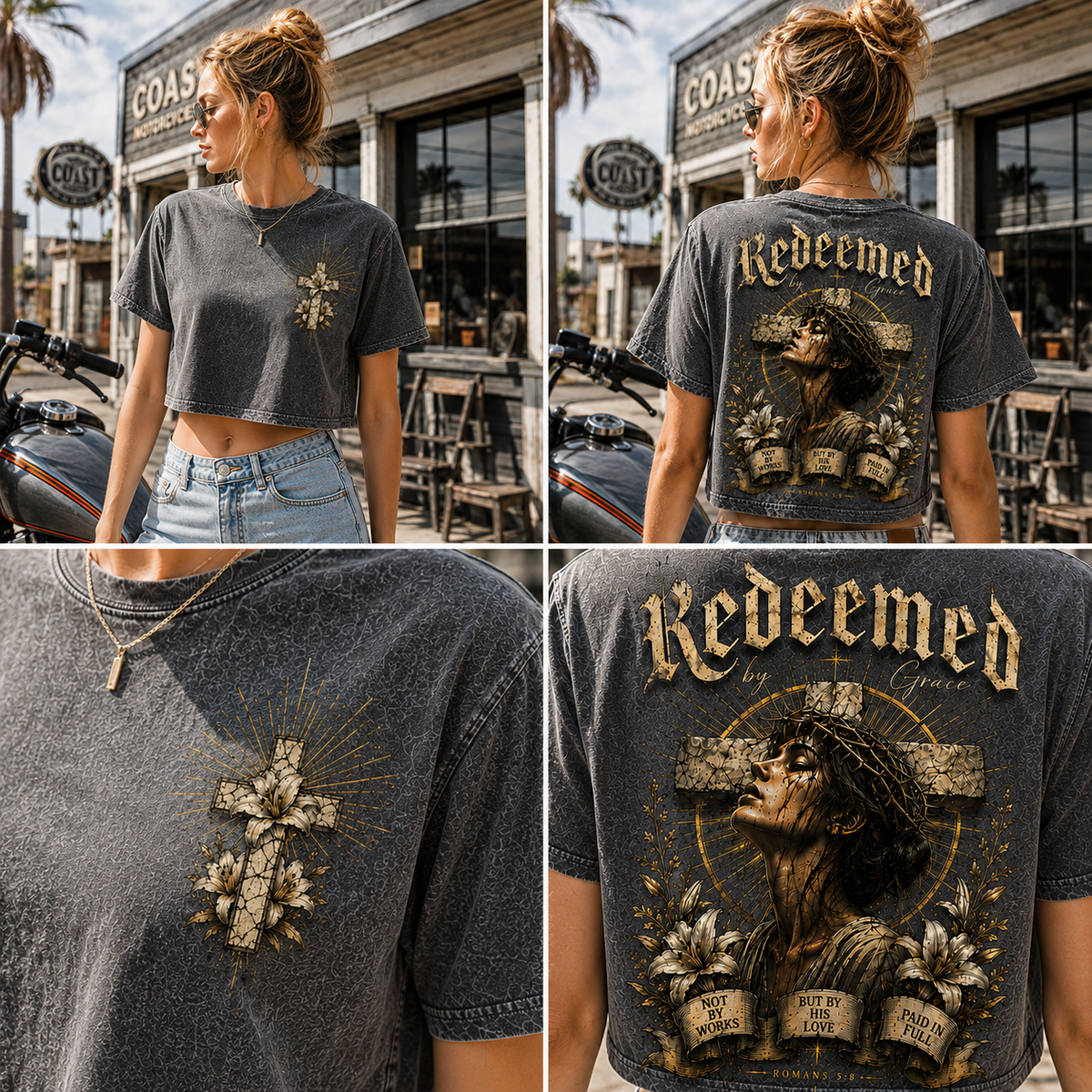 Redeemed by Grace – Vintage Christian Crop Tee