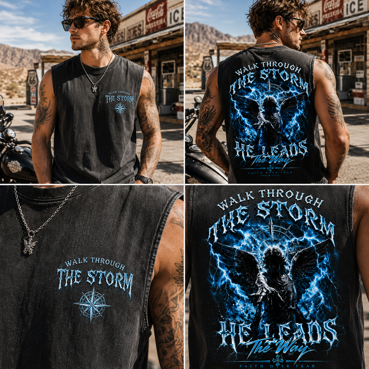 Walk Through The Storm – Washed Black Vintage Angel Tank Top