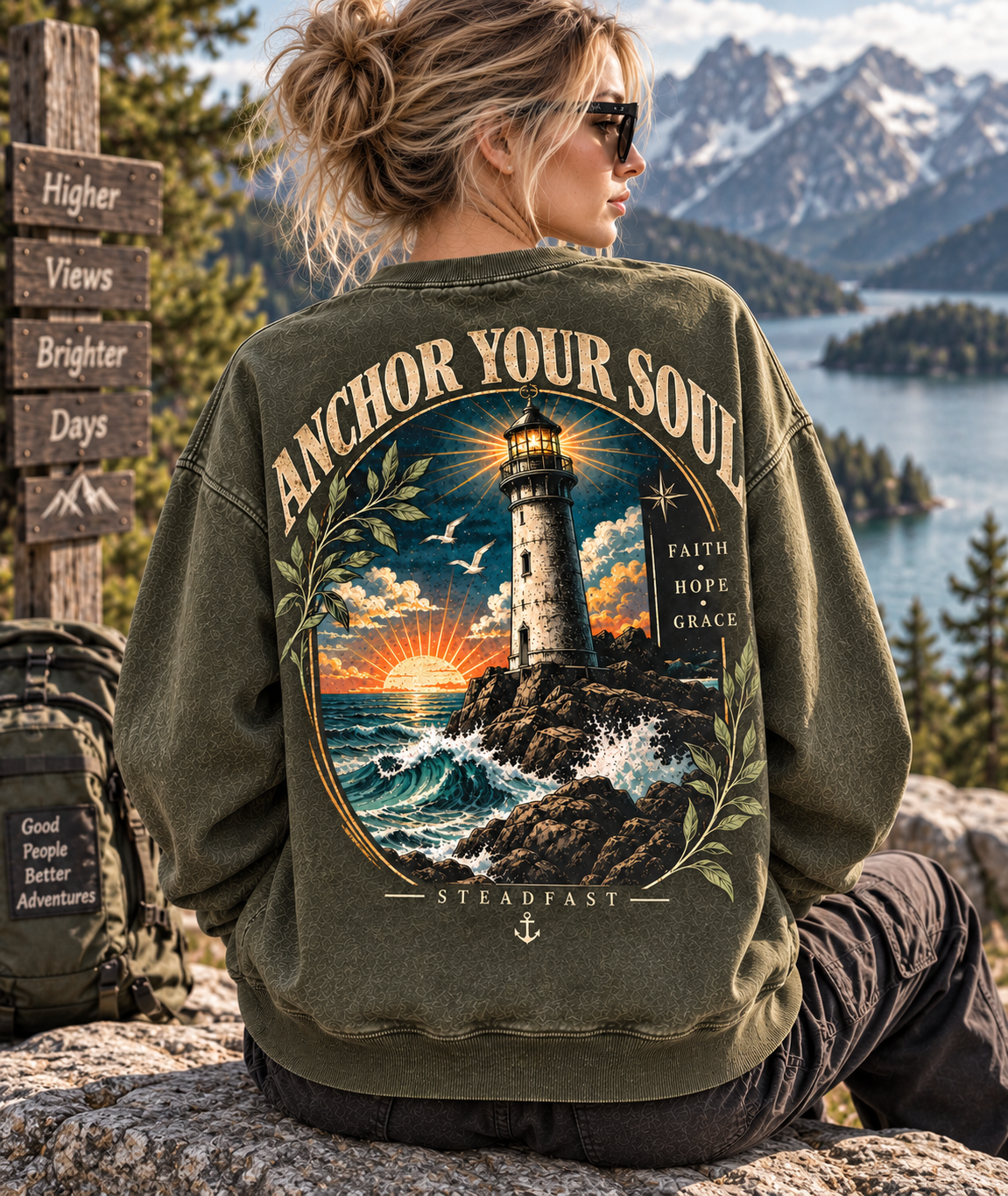 Anchor Your Soul – Vintage Lighthouse Sweatshirt