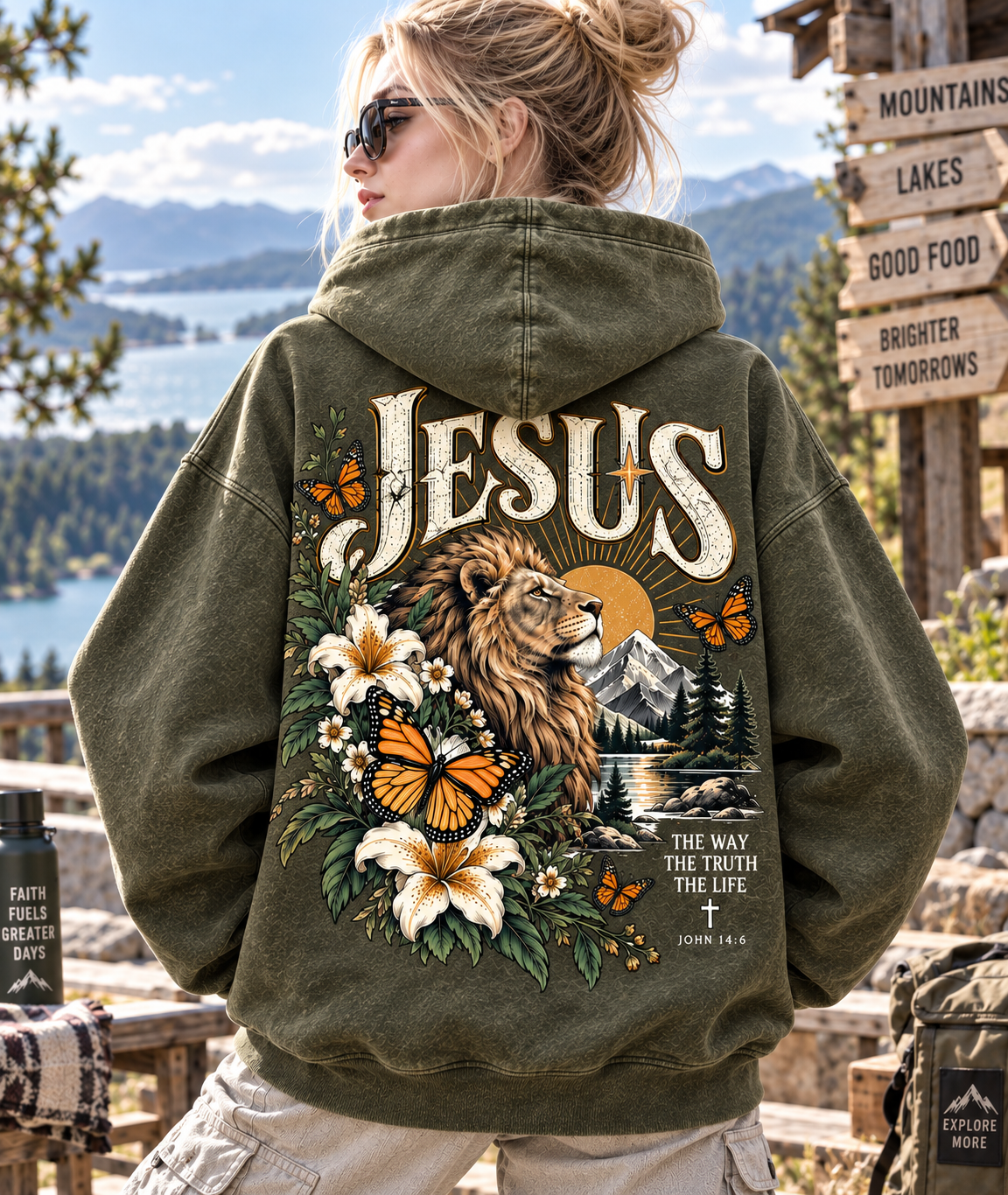 Jesus Lion & Wildflower Vintage Hoodie