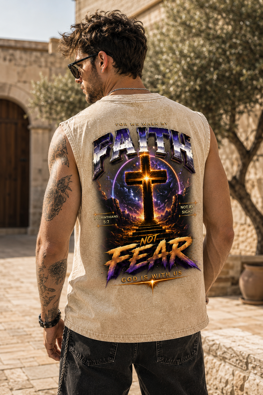 Faith Not Fear – Washed Black Vintage Tank Top