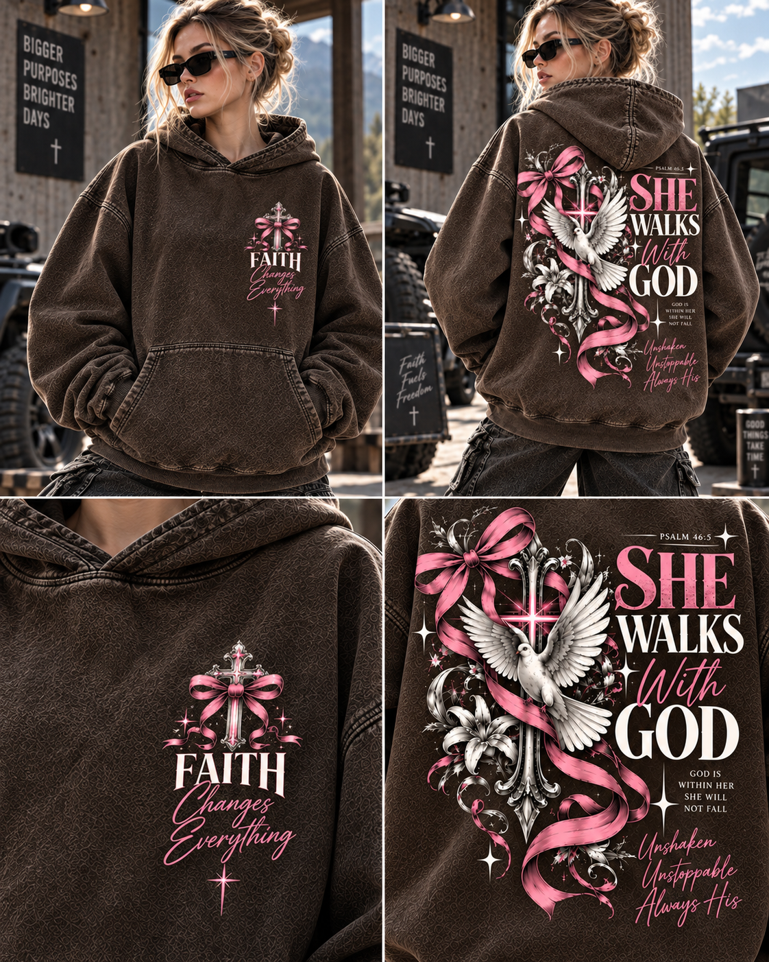 She Walks With God – Vintage Faith Hoodie