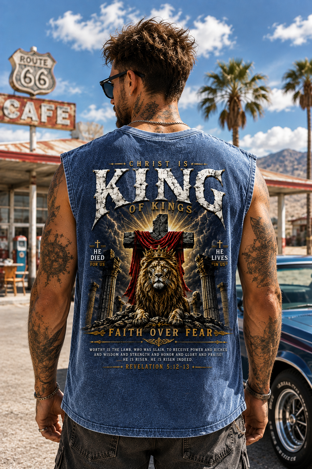 Washed Black Faith Over Fear Muscle Tee