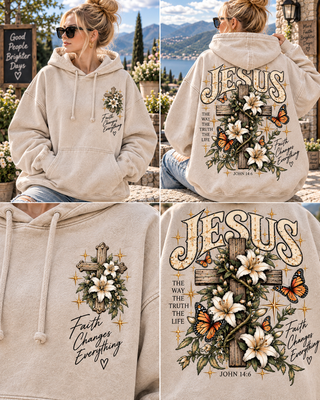 Jesus Faith Vintage Hoodie – Floral Cross
