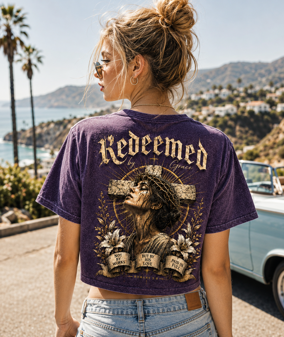 Redeemed by Grace – Vintage Christian Crop Tee
