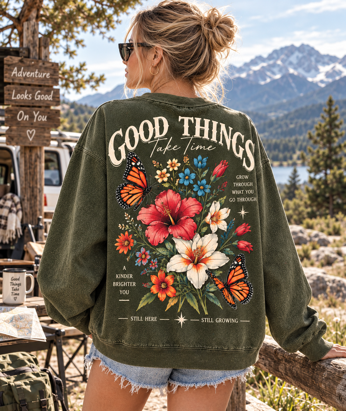 Good Things Take Time – Vintage Floral Sweatshirt