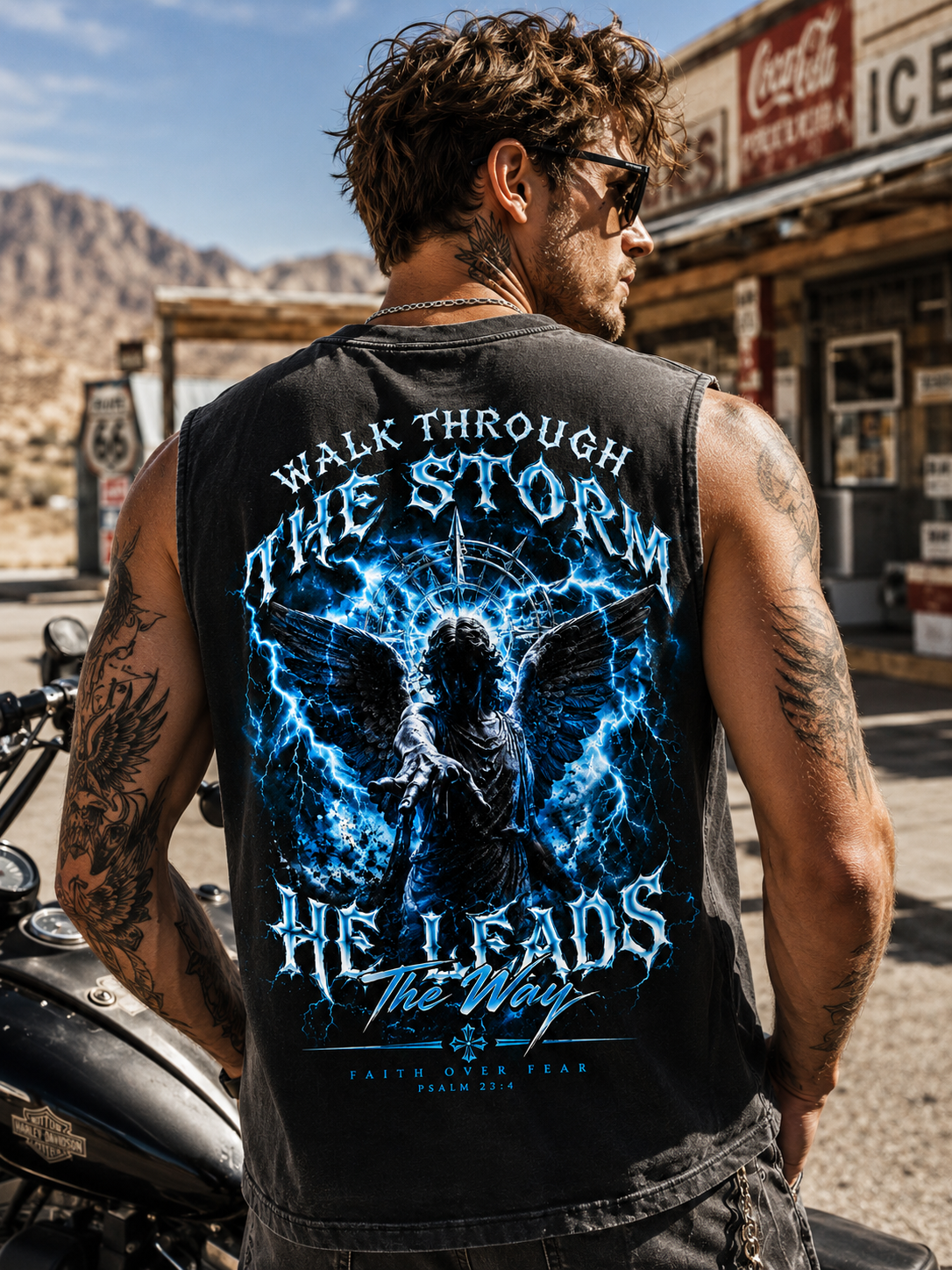 Walk Through The Storm – Washed Black Vintage Angel Tank Top