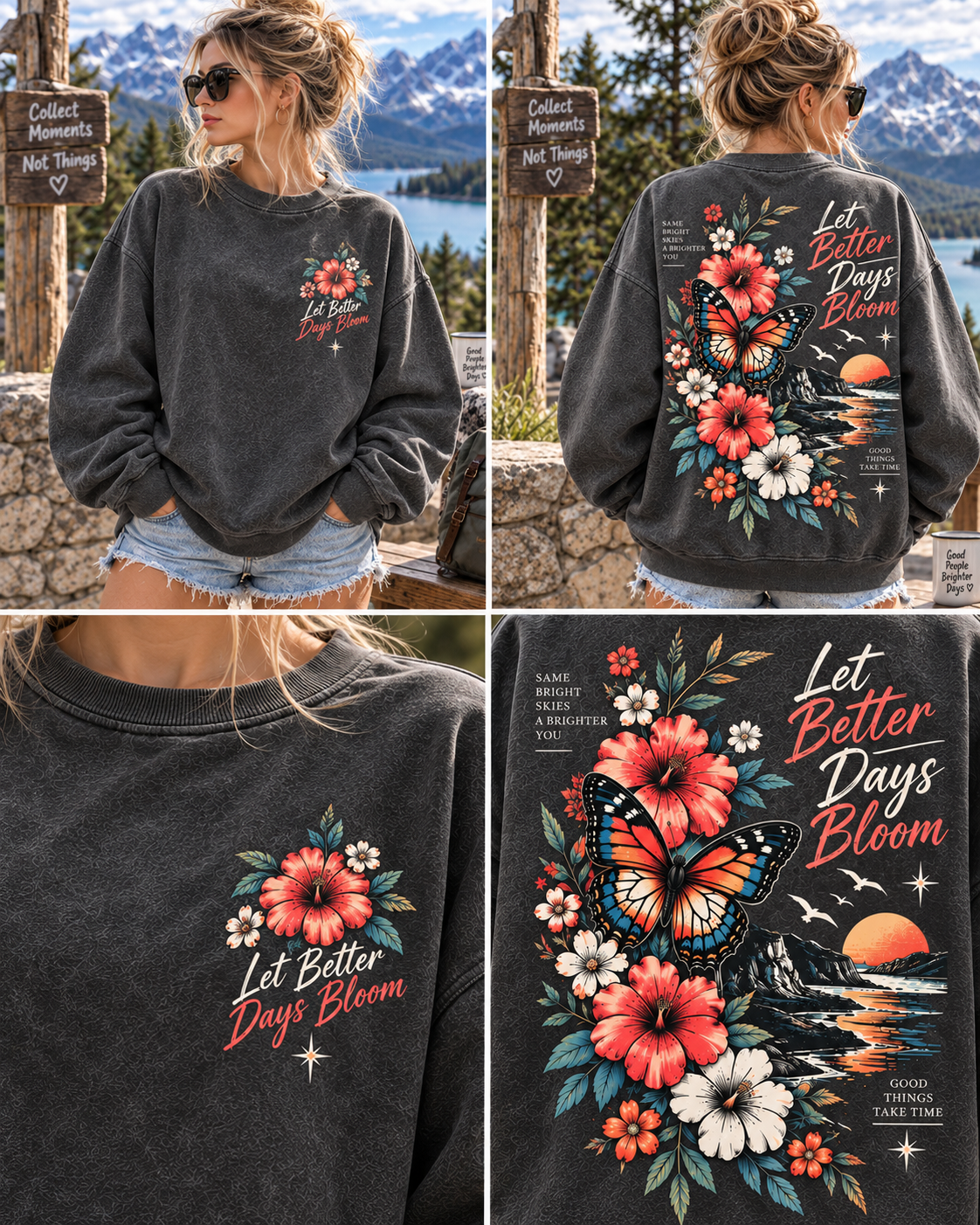 Let Better Days Bloom – Vintage Floral Butterfly Sweatshirt