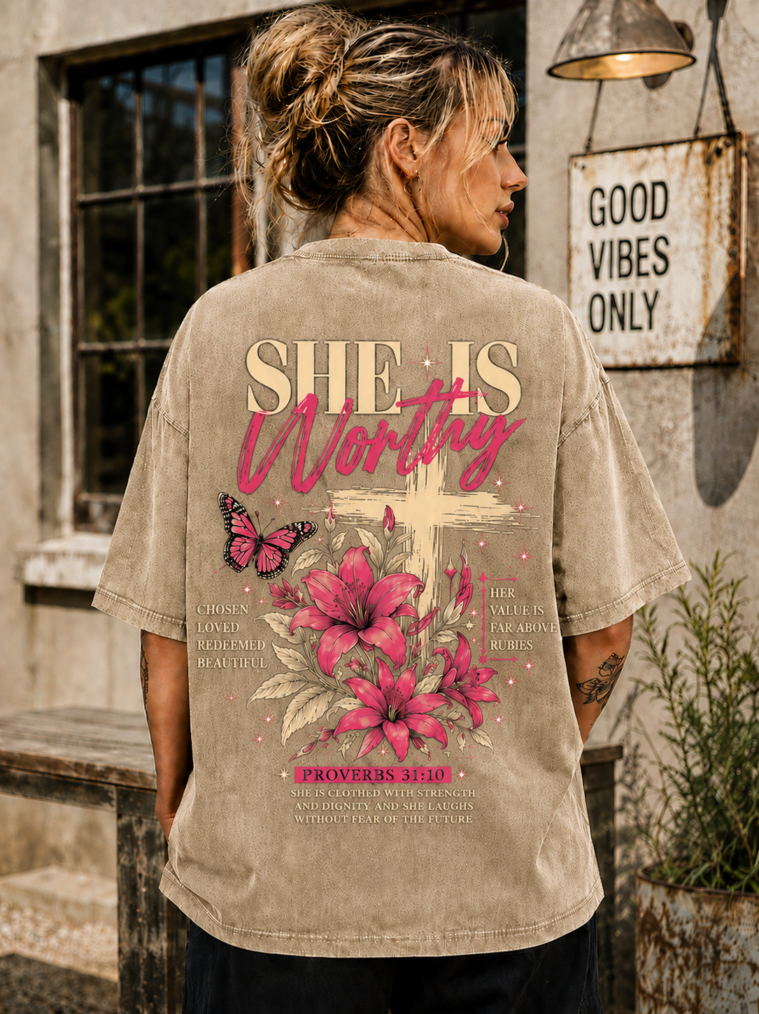 She Is Worthy Vintage Christian T-Shirt