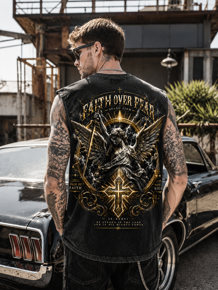 Faith Over Fear – Vintage Angel Washed Tank Top