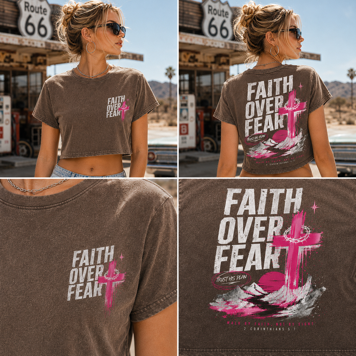 Faith Over Fear – Vintage Cross Crop Top