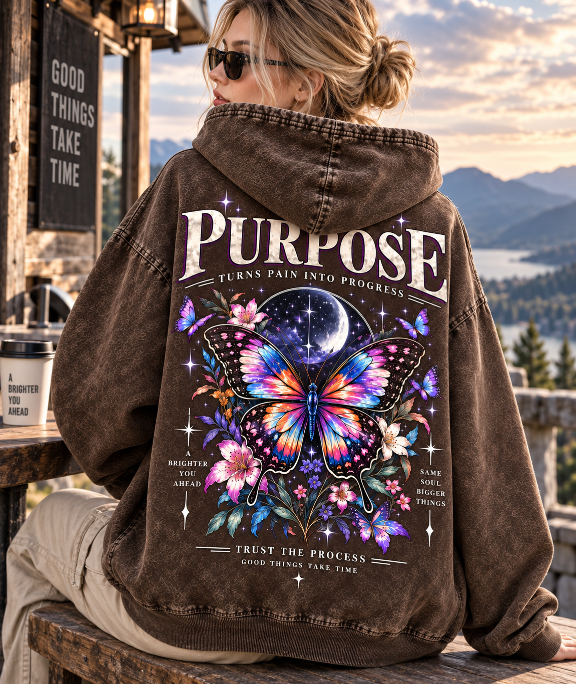 Purpose Butterfly Oversized Washed Hoodie